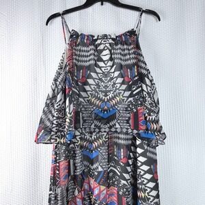 NY Collection Woman Geometric Tribal Print Maxi Dress Black Red 2X Sleeveless